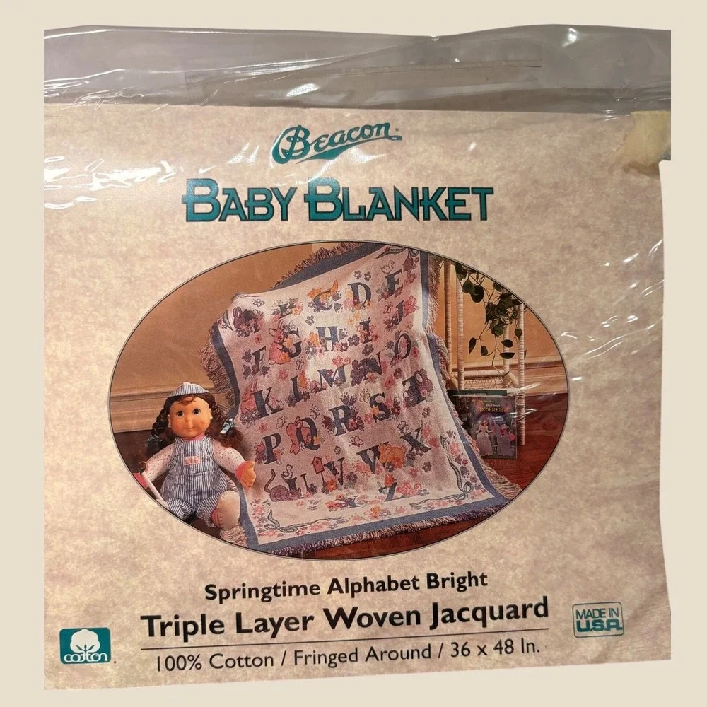 ABC Nursery Throw Beacon Baby Blanket Alphabet Bright Jacquard Woven Cotton